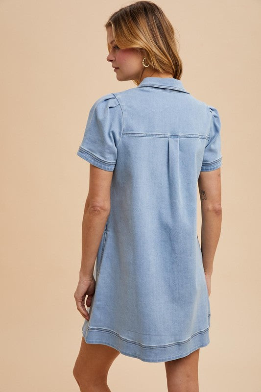 COLLARED DENIM SHIFT DRESS