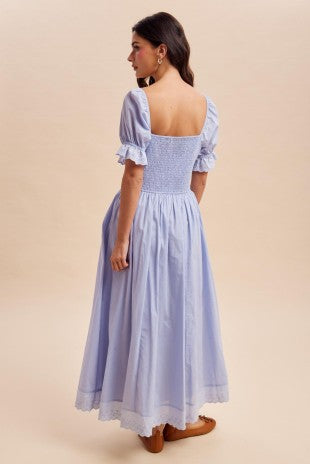 Lace Detail Cotton Blue Aura Maxi Dress