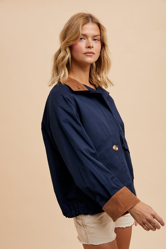 Cotton Collar Cargo Jacket Navy
