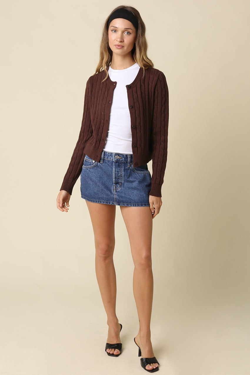 Cindy Cotton Cable Knit Brown Cardigan