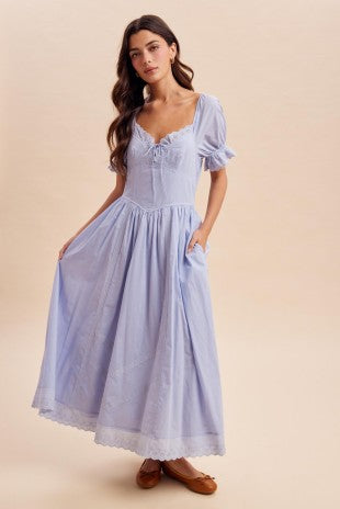 Lace Detail Cotton Blue Aura Maxi Dress