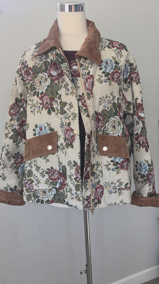 Vintage English Rose Tapestry Fabric Barn Jacket