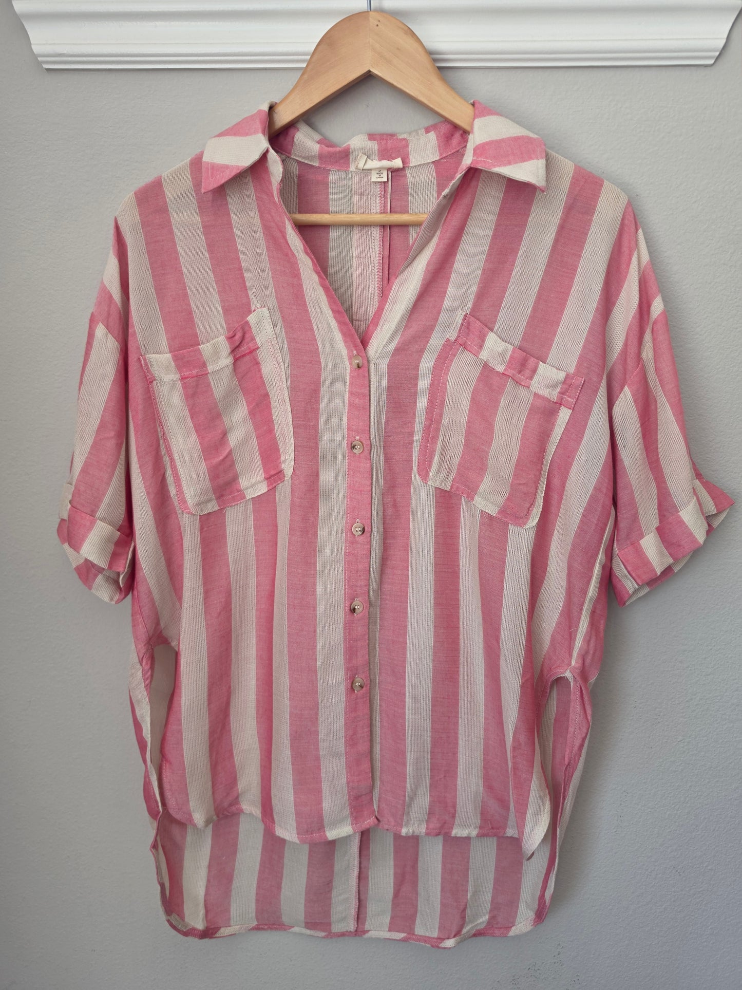 Allison Striped Collared V Neck Relaxed Button Down Shirt 2 Colors