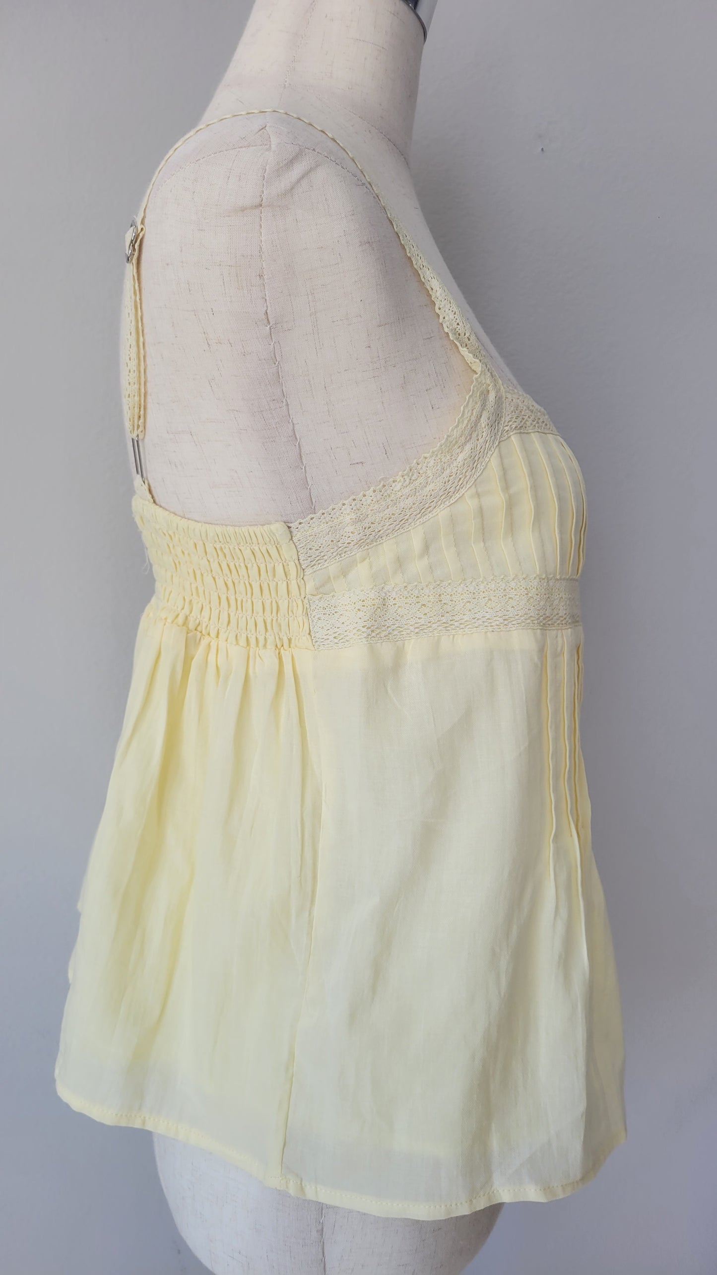Jordan Pintuck Pleated Yellow Cotton Lace Tank Top