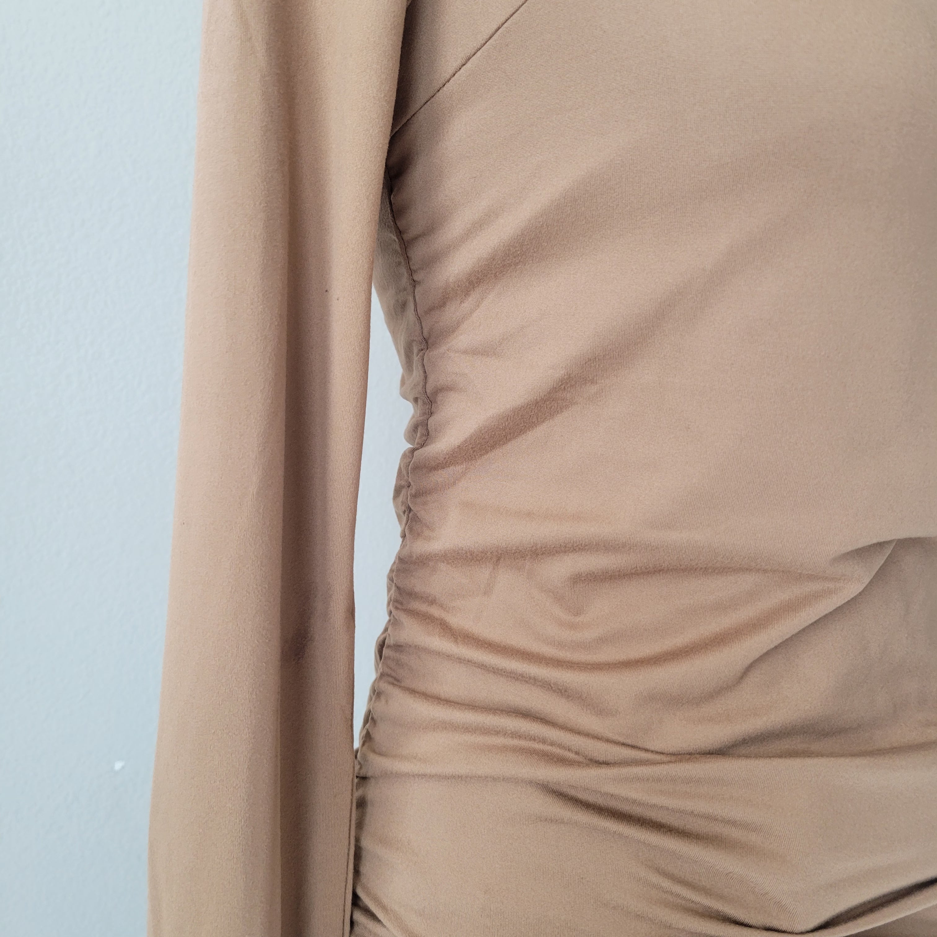 RUCHED WAIST SQUARE NECK BUILD IN BRA TOP BROWN