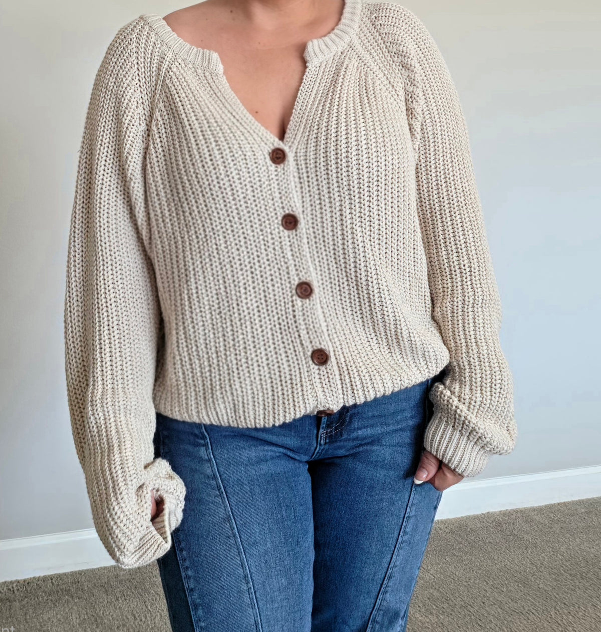 Cotton Chunky Knit Raglan Cardigan