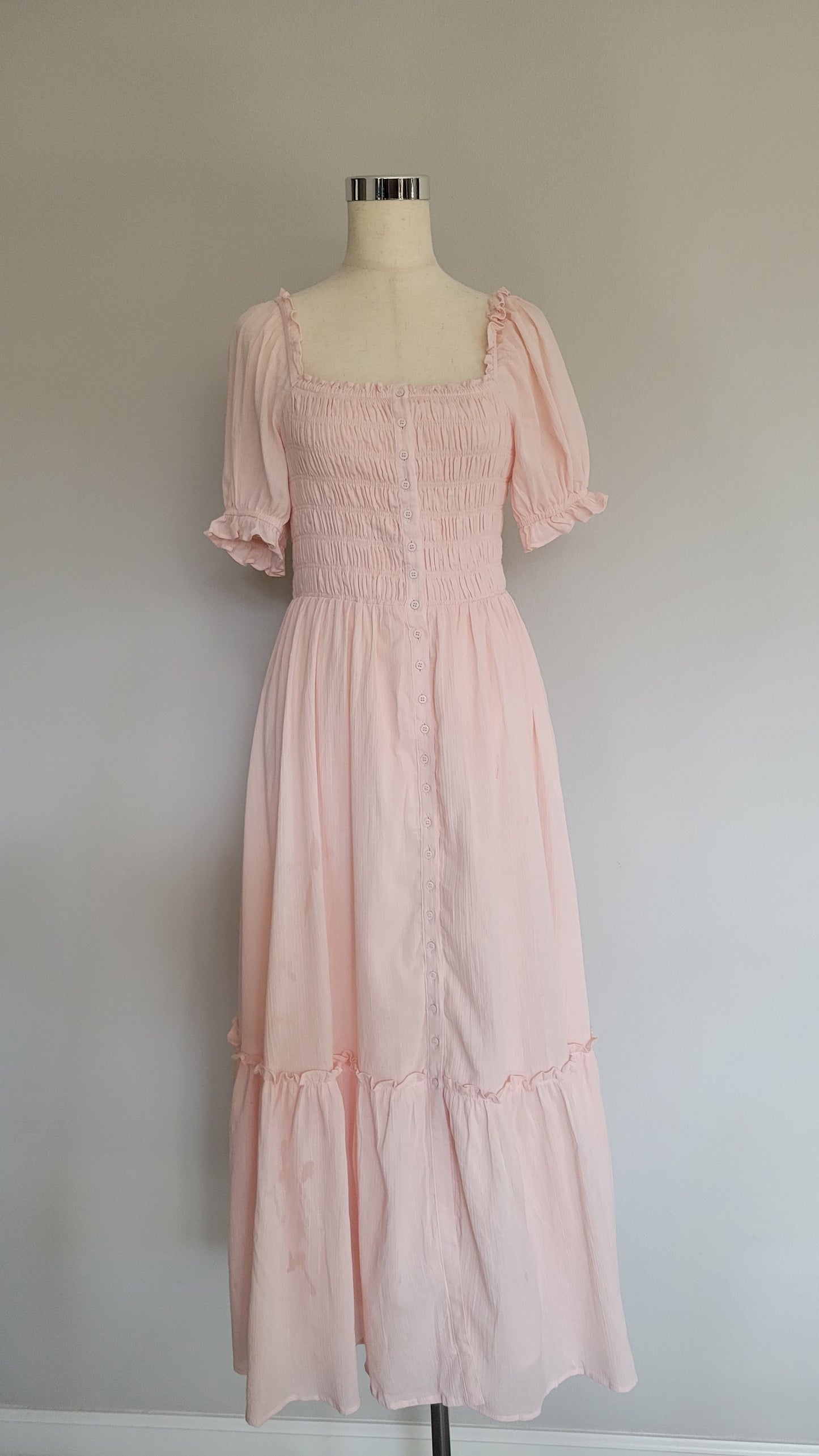 Smocked Button Down Pastel Pink Karen Maxi Dress