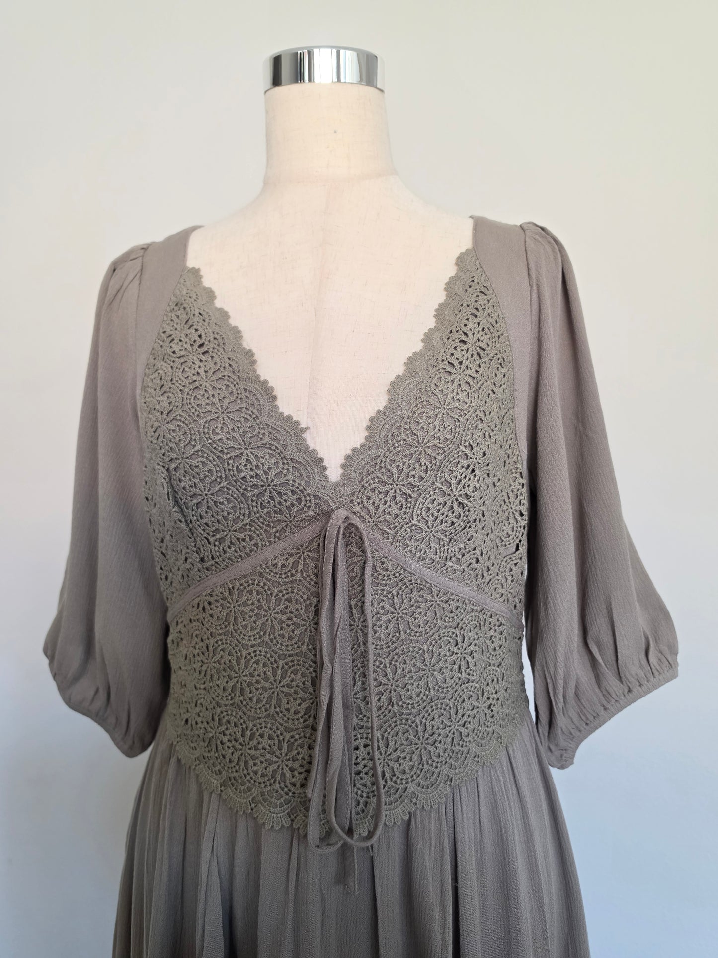 Annabeth Crochet Lace Bodice Olive Fern Maxi Dress