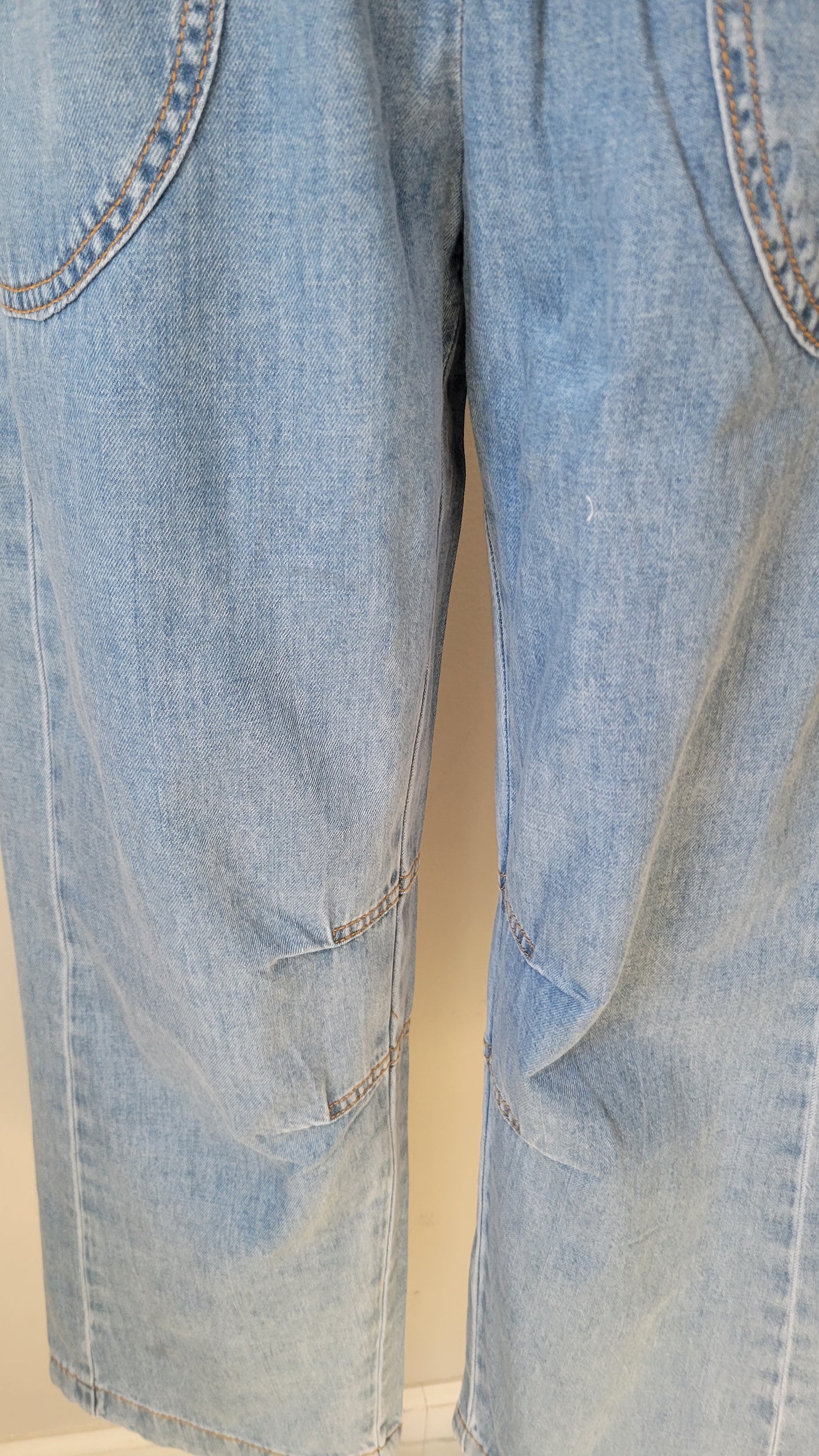 Wendy Wide Smocked Waistband Barrel Cotton Denim Pants