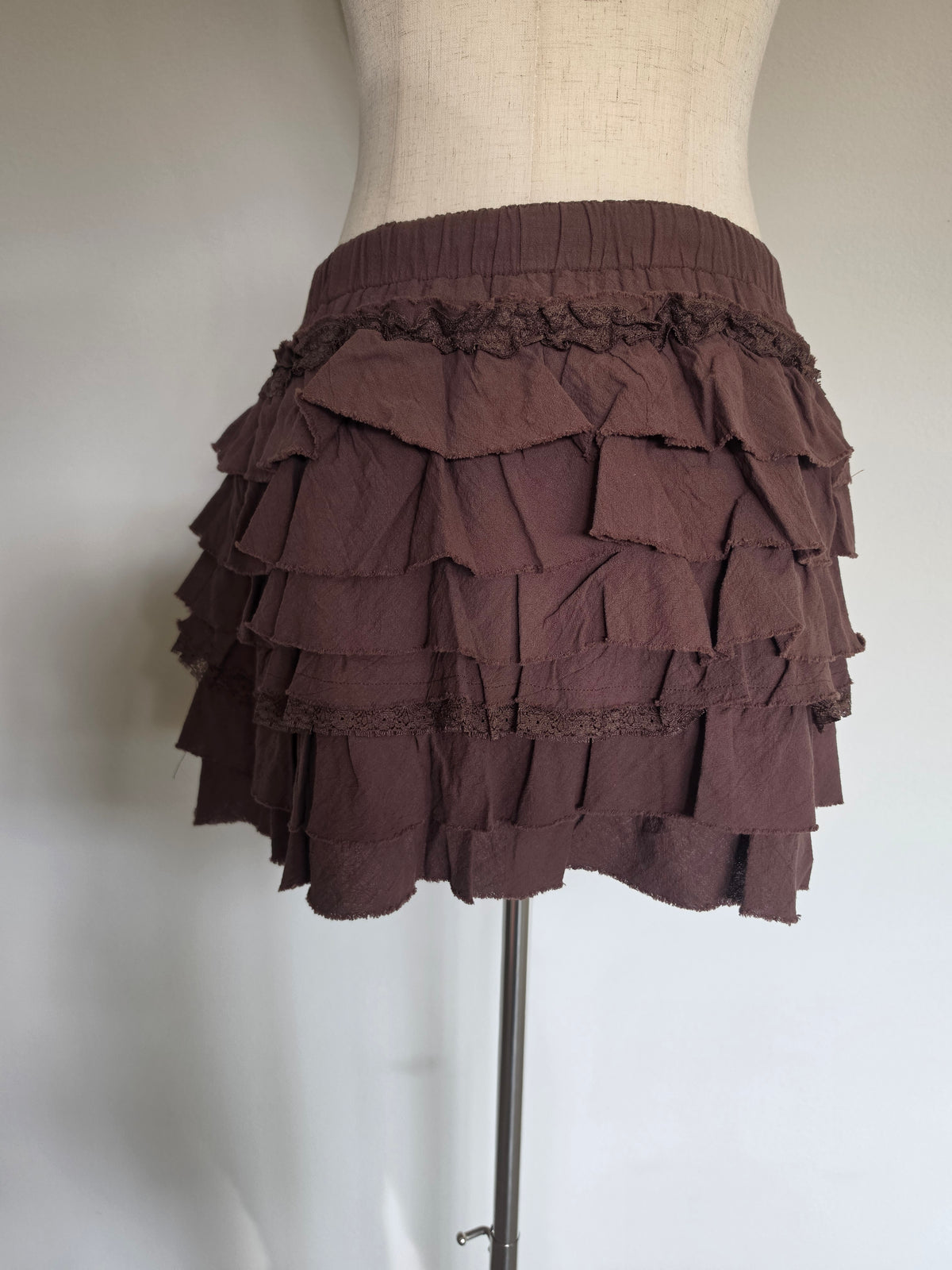 Cotton Ruffle-lace Brown Skirt
