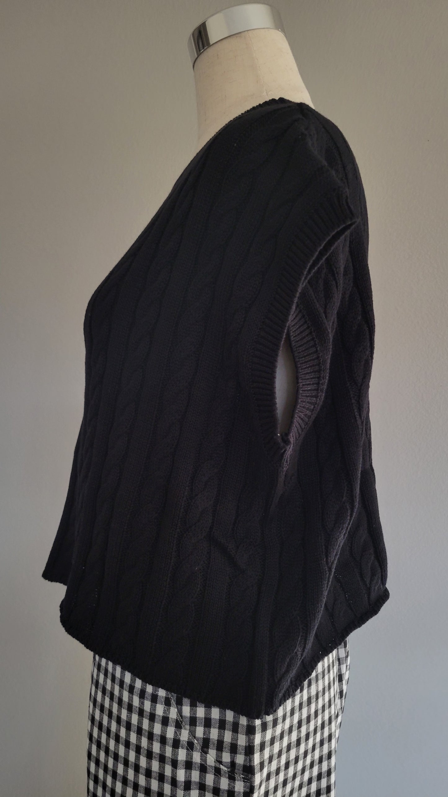 Mesina Cotton Cable Knit Sweater Vest Top Black