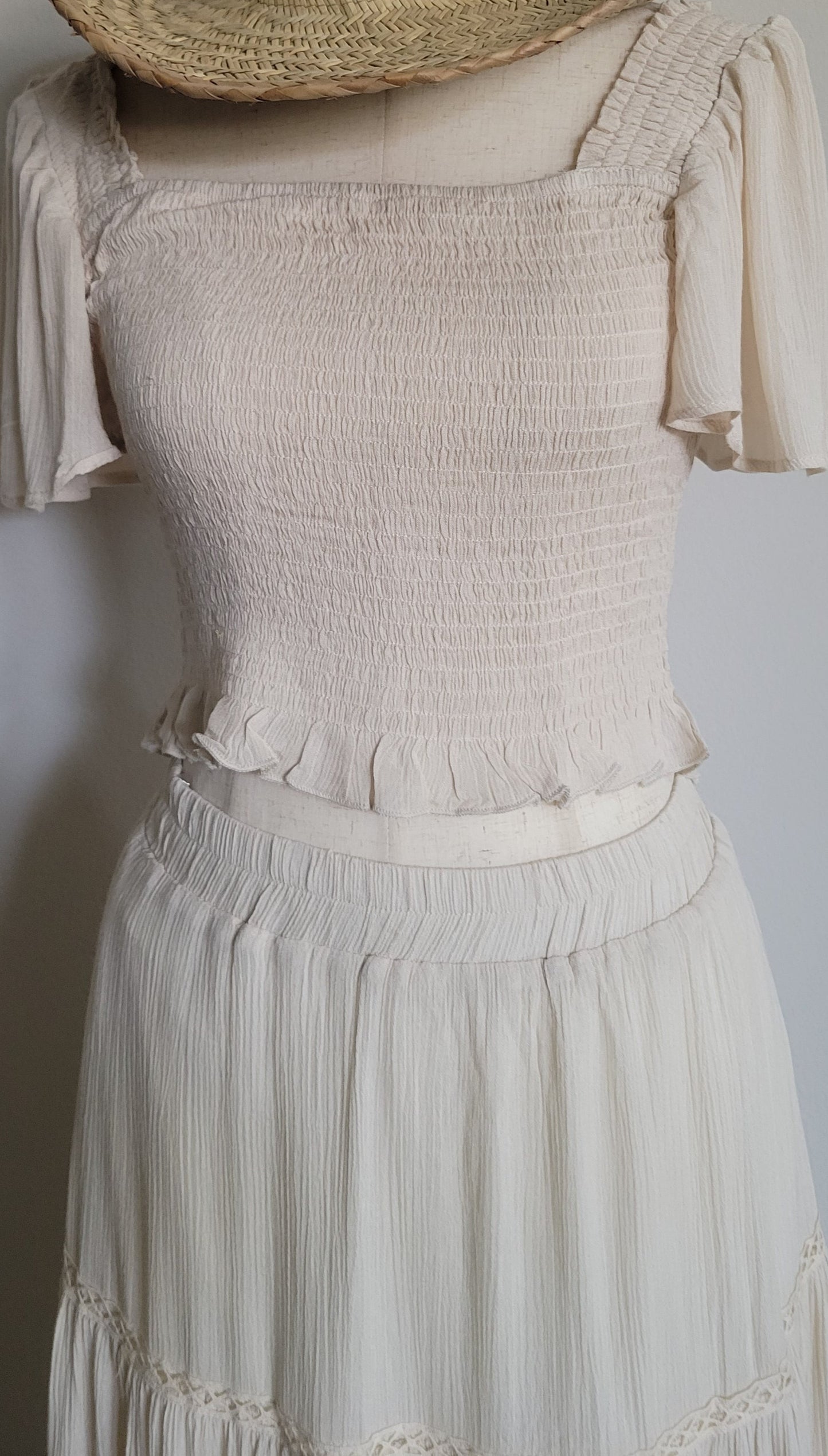 Woven White Skirt Set