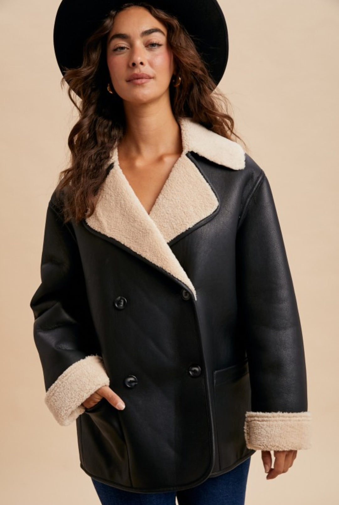 Vegan Leather SHEARLING COAT