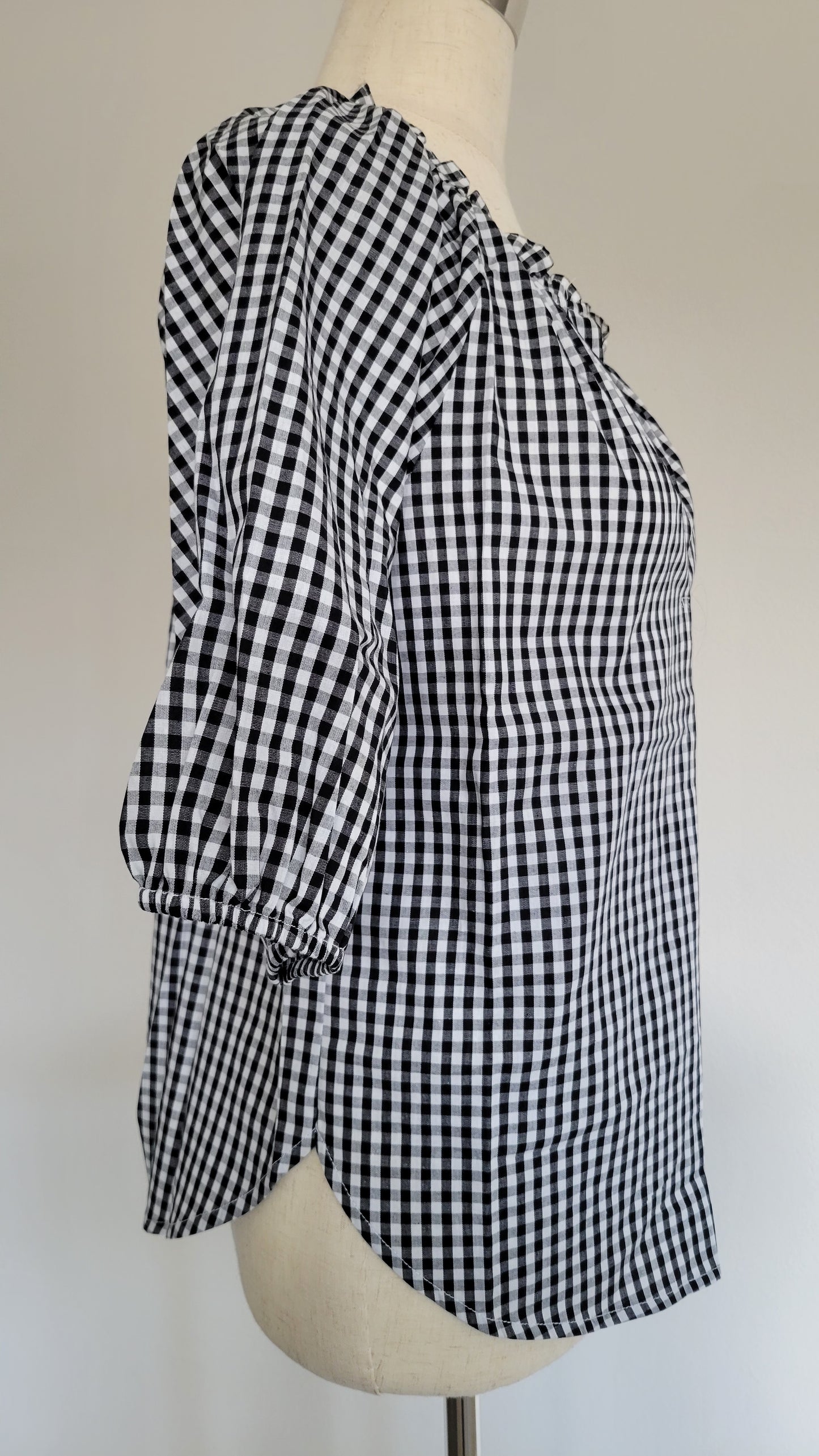 Morgan Gingham Puff-sleeve Shirt