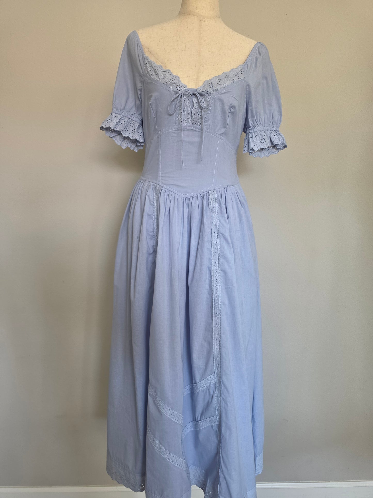 Lace Detail Cotton Blue Aura Maxi Dress