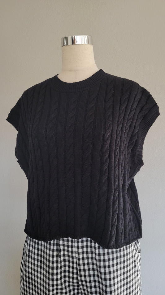 Mesina Cotton Cable Knit Sweater Vest Top Black