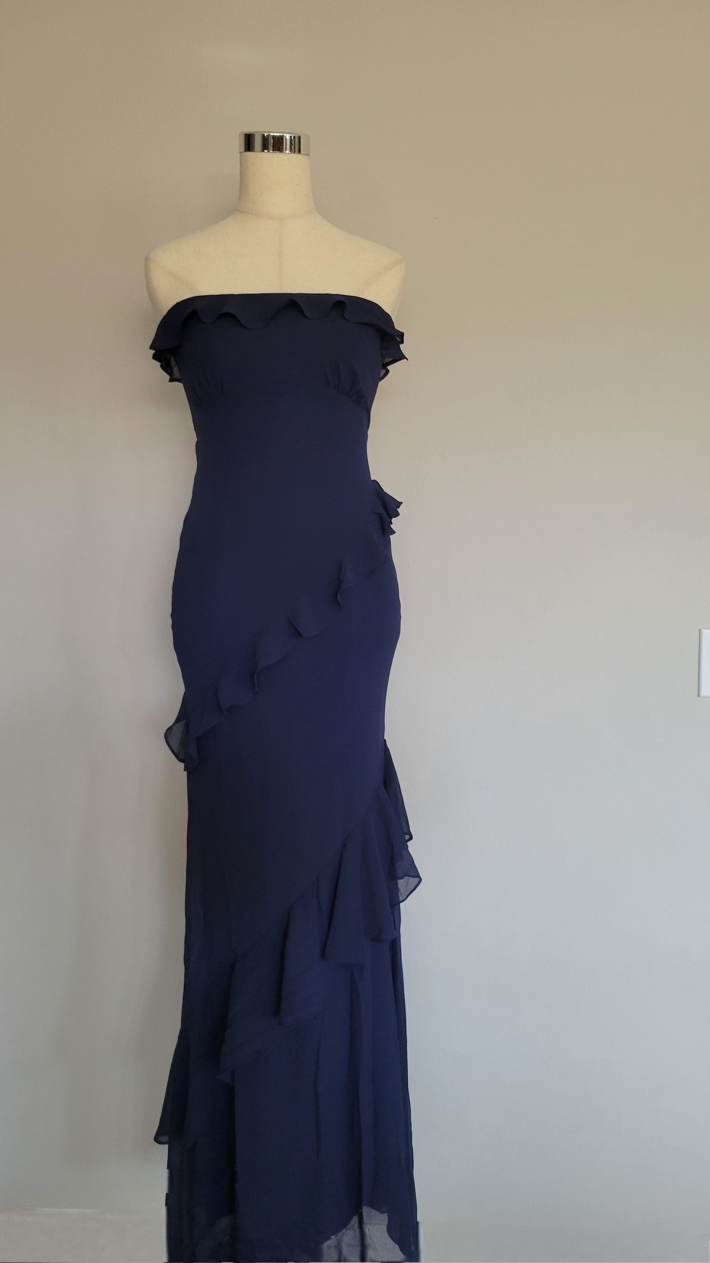 Cara Strapless Maxi Open Back Navy Dress