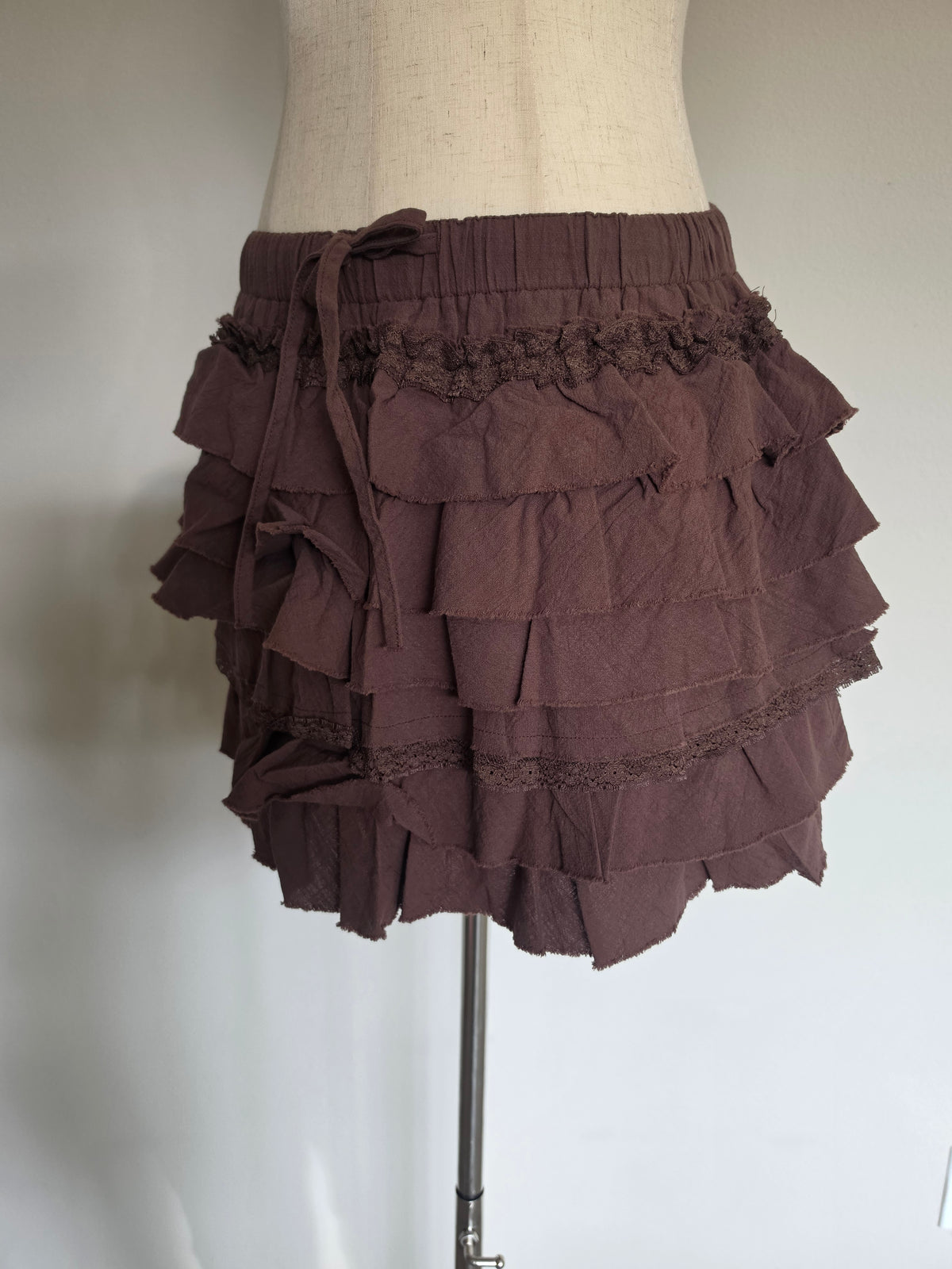 Cotton Ruffle-lace Brown Skirt