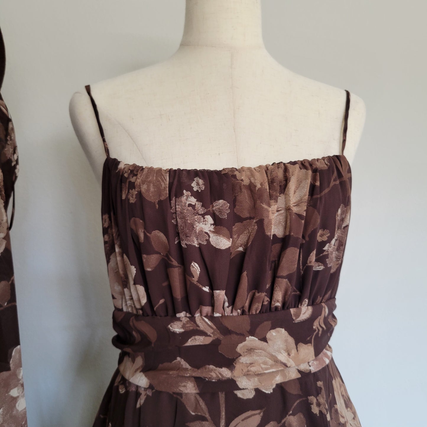 Floral Tie Back Slit Midi Dress Brown