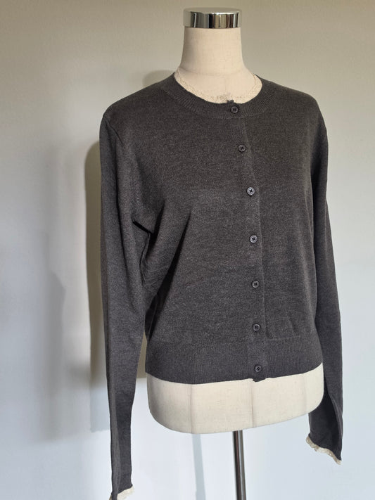 Fine Knit Lace Espresso Brown Cardigan