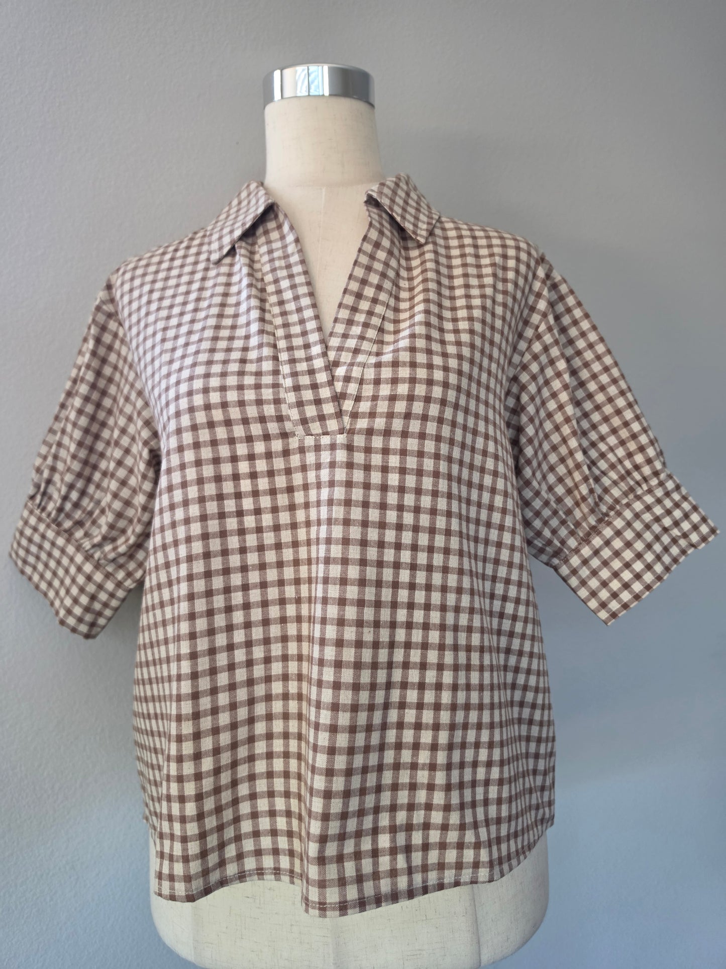 Dreama Cotton Gingham Puff Sleeve Blouse
