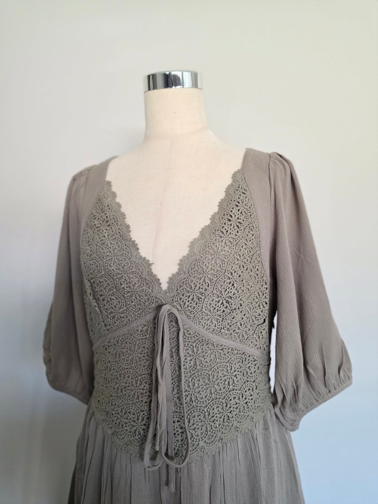 Annabeth Crochet Lace Bodice Olive Fern Maxi Dress