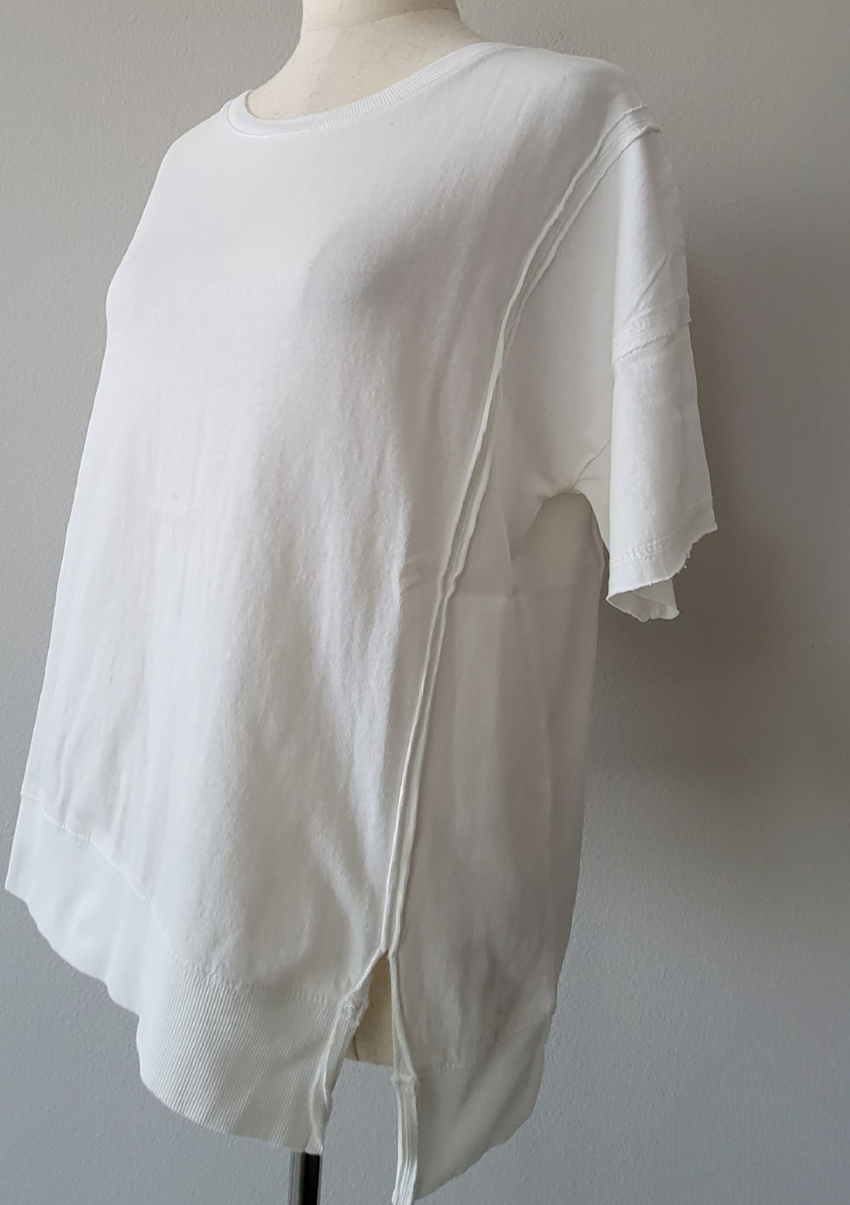 Front Slit Hi Low Cotton Mineral Washed Short Sleeve Tee White