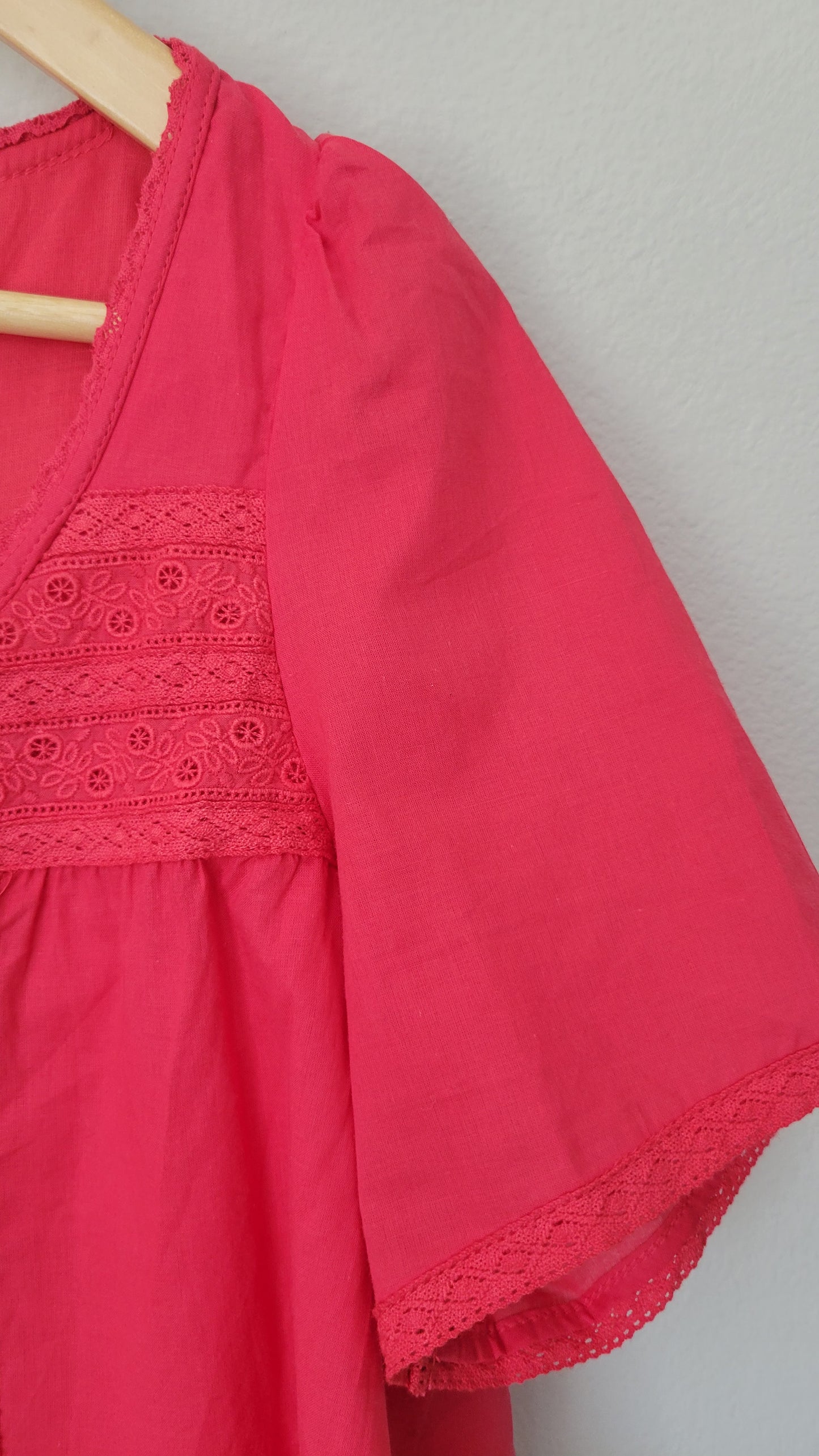 Roize Darling Cotton Lace Inset Top Chili Red