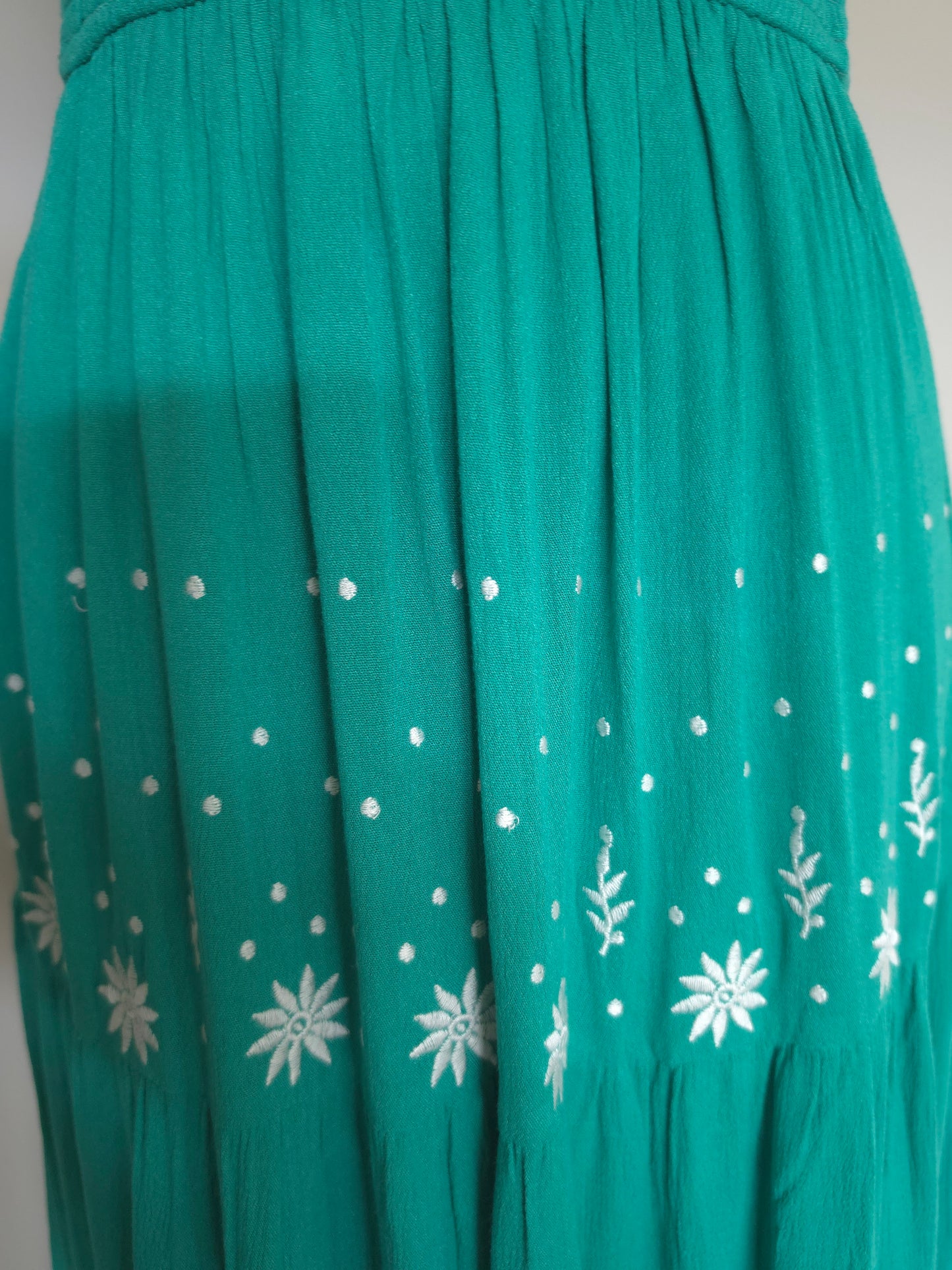 Audrey Smocked Waist Embroidered Sea Green Maxi Tiered Dress
