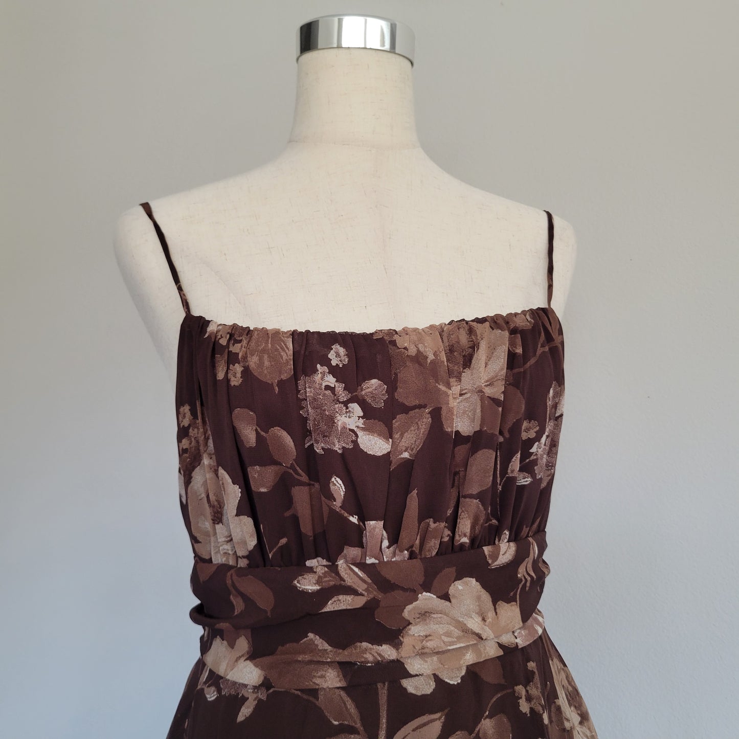 Floral Tie Back Slit Midi Dress Brown