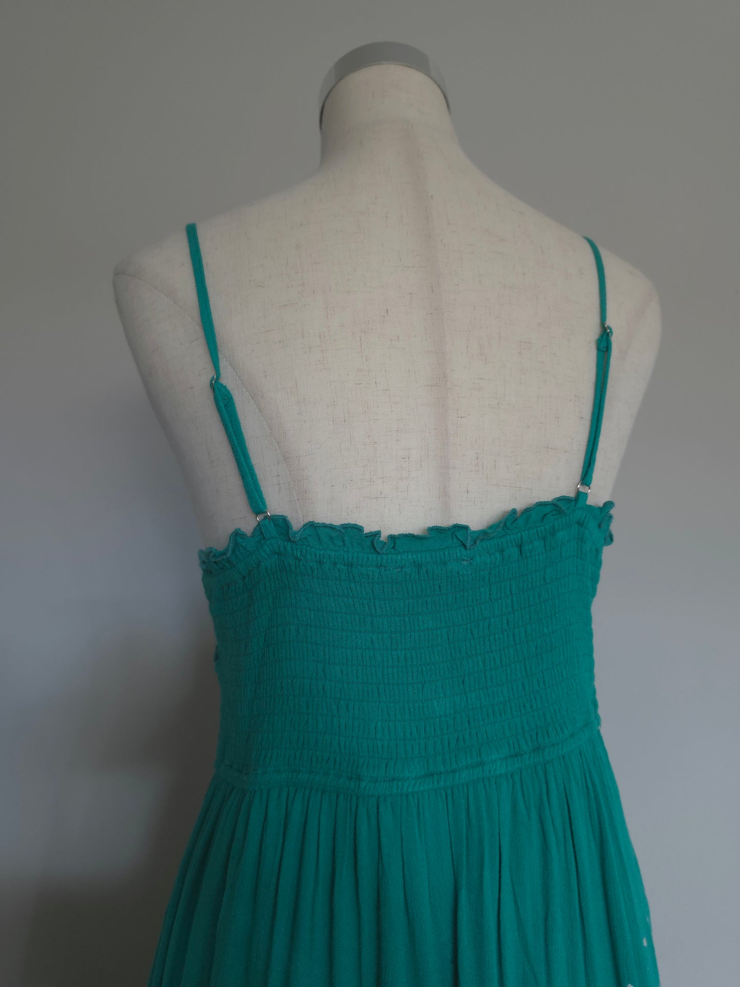 Audrey Smocked Waist Embroidered Sea Green Maxi Tiered Dress