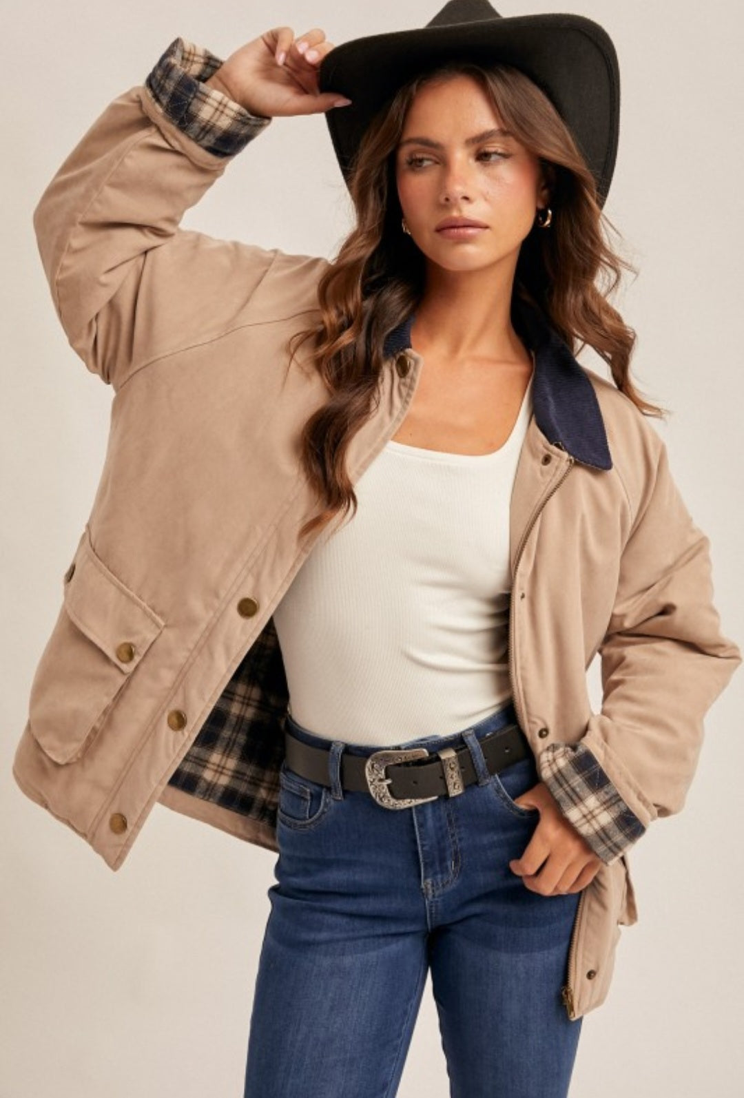 Corduroy Collar Barn Cotton Lined Jacket Taupe