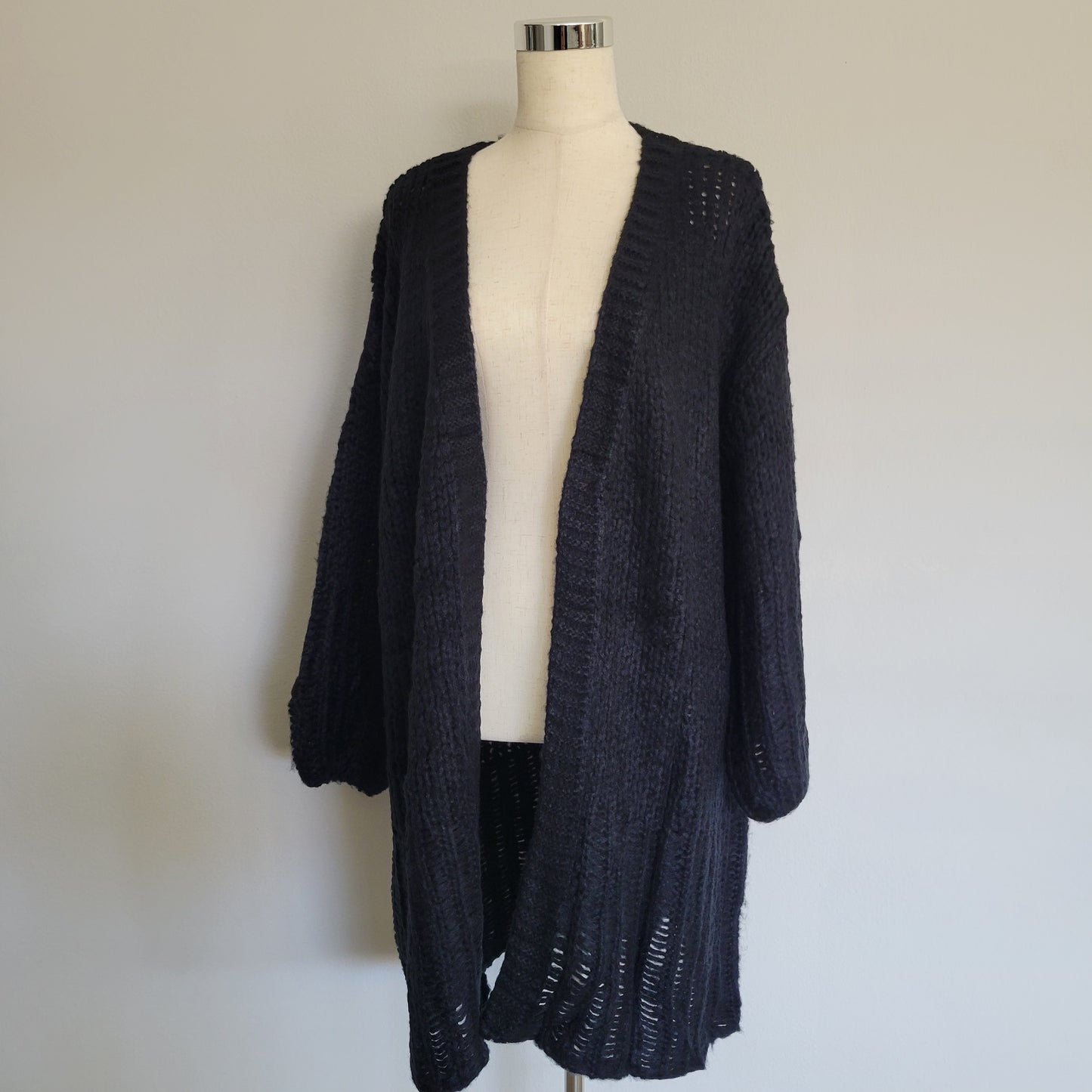 Oversized Knitted Long Cardigan Black