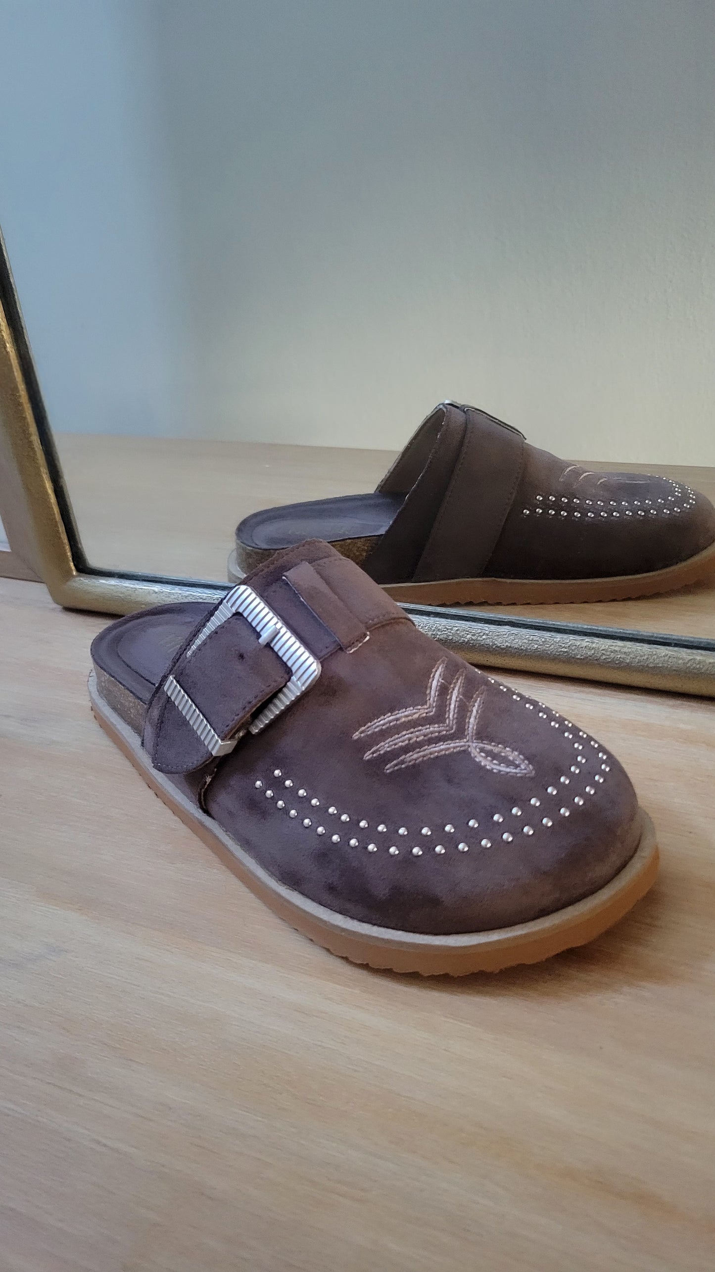 Buckle Detail Brown Mules Shoes