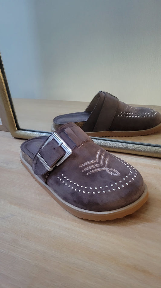 Buckle Detail Brown Mules Shoes