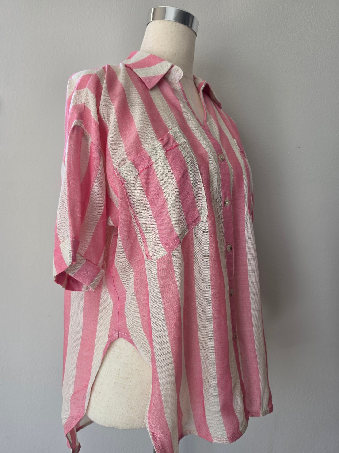 Allison Striped Collared V Neck Relaxed Button Down Shirt 2 Colors