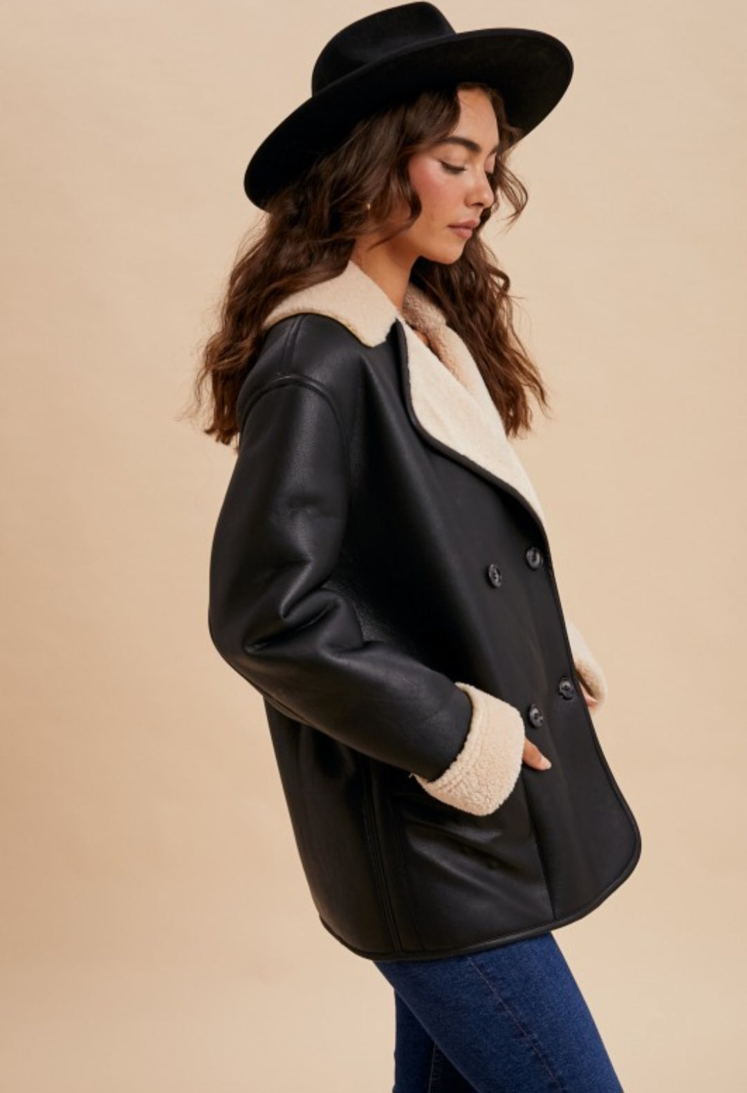Vegan Leather SHEARLING COAT