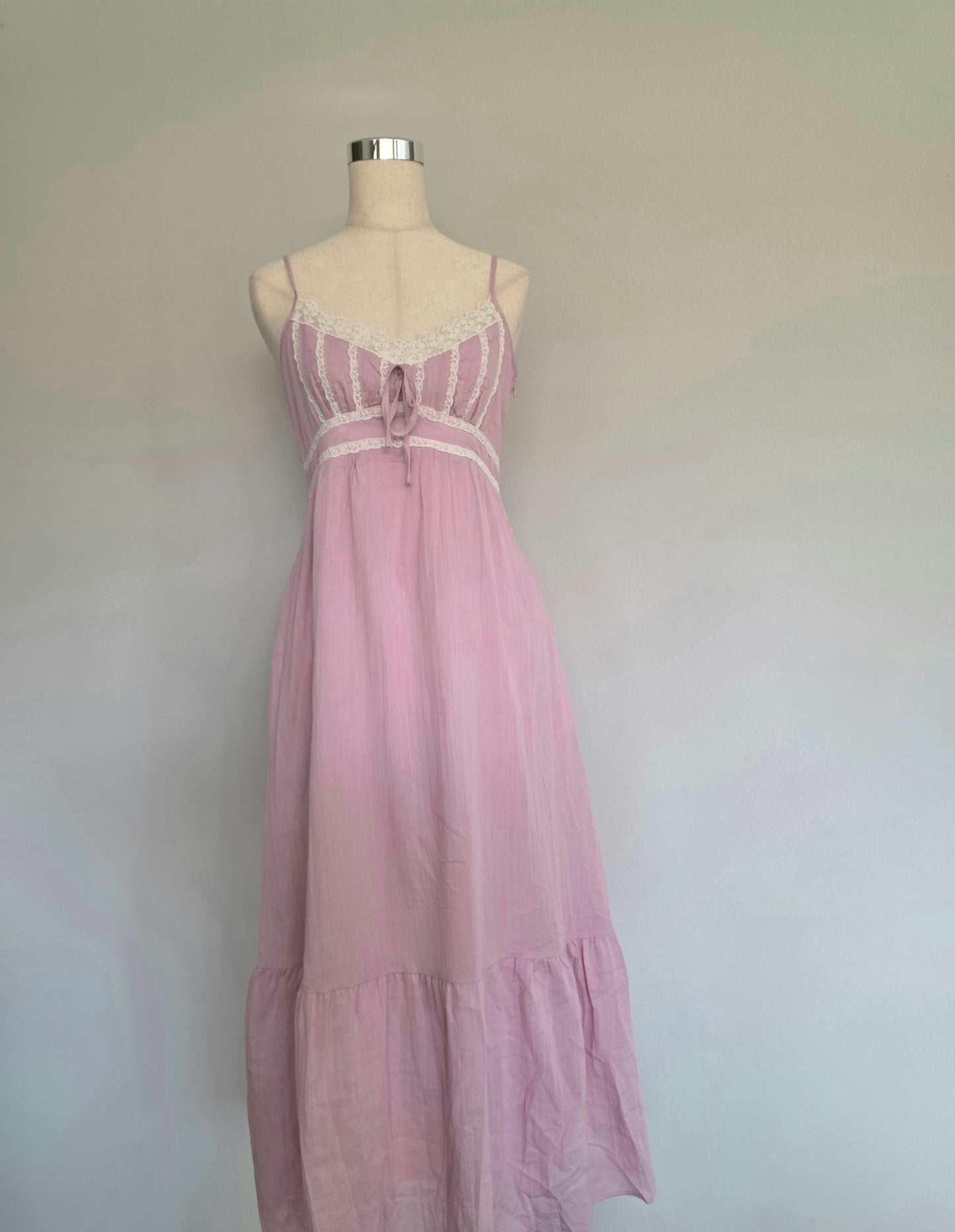 Ashley Lace Detail Cotton Pink Maxi Dress