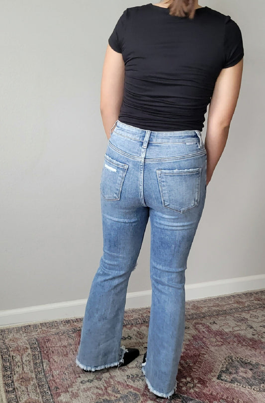 RISEN HIGH RISE FLARE ANKLE JEANS