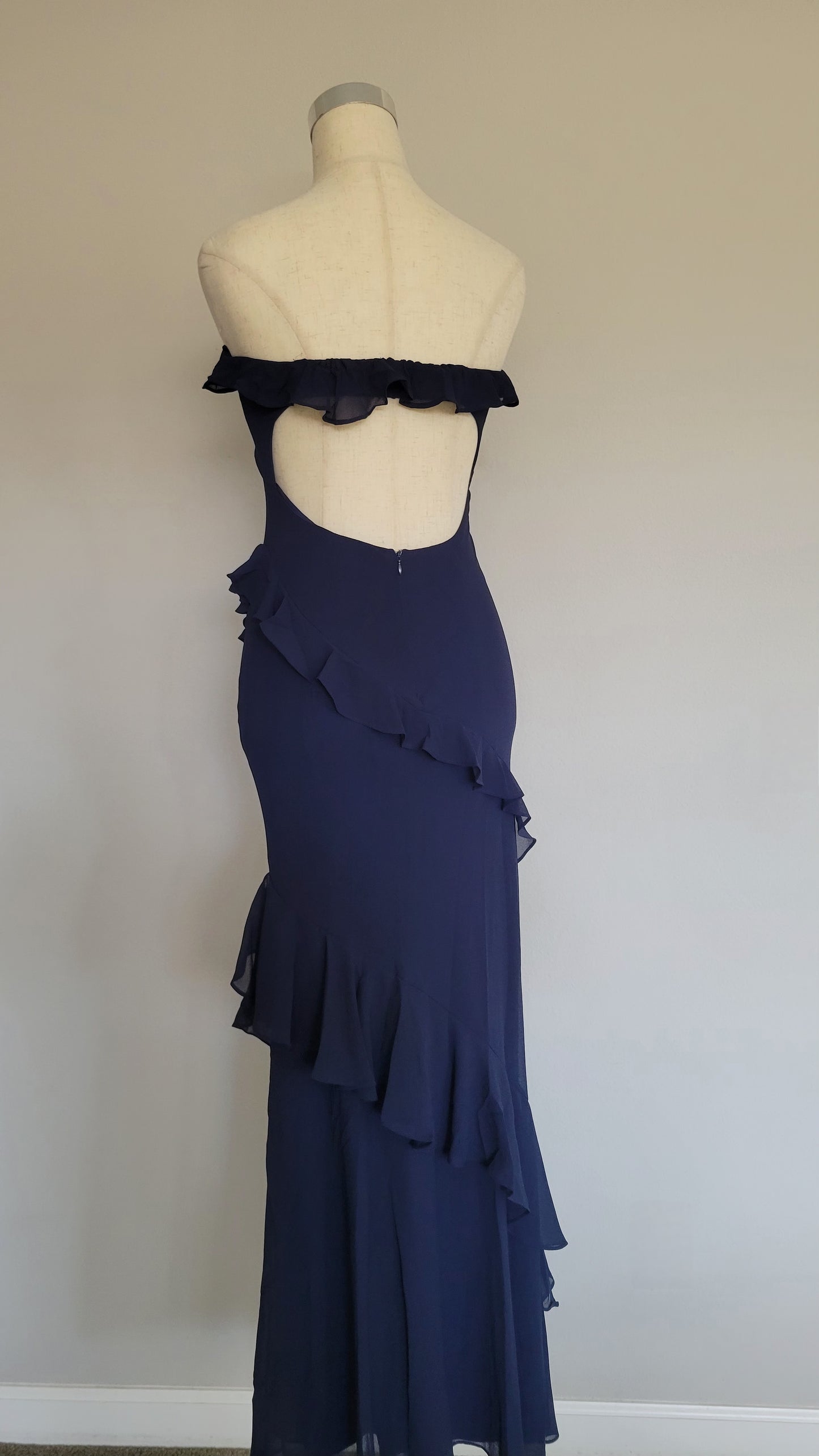 Cara Strapless Maxi Open Back Navy Dress