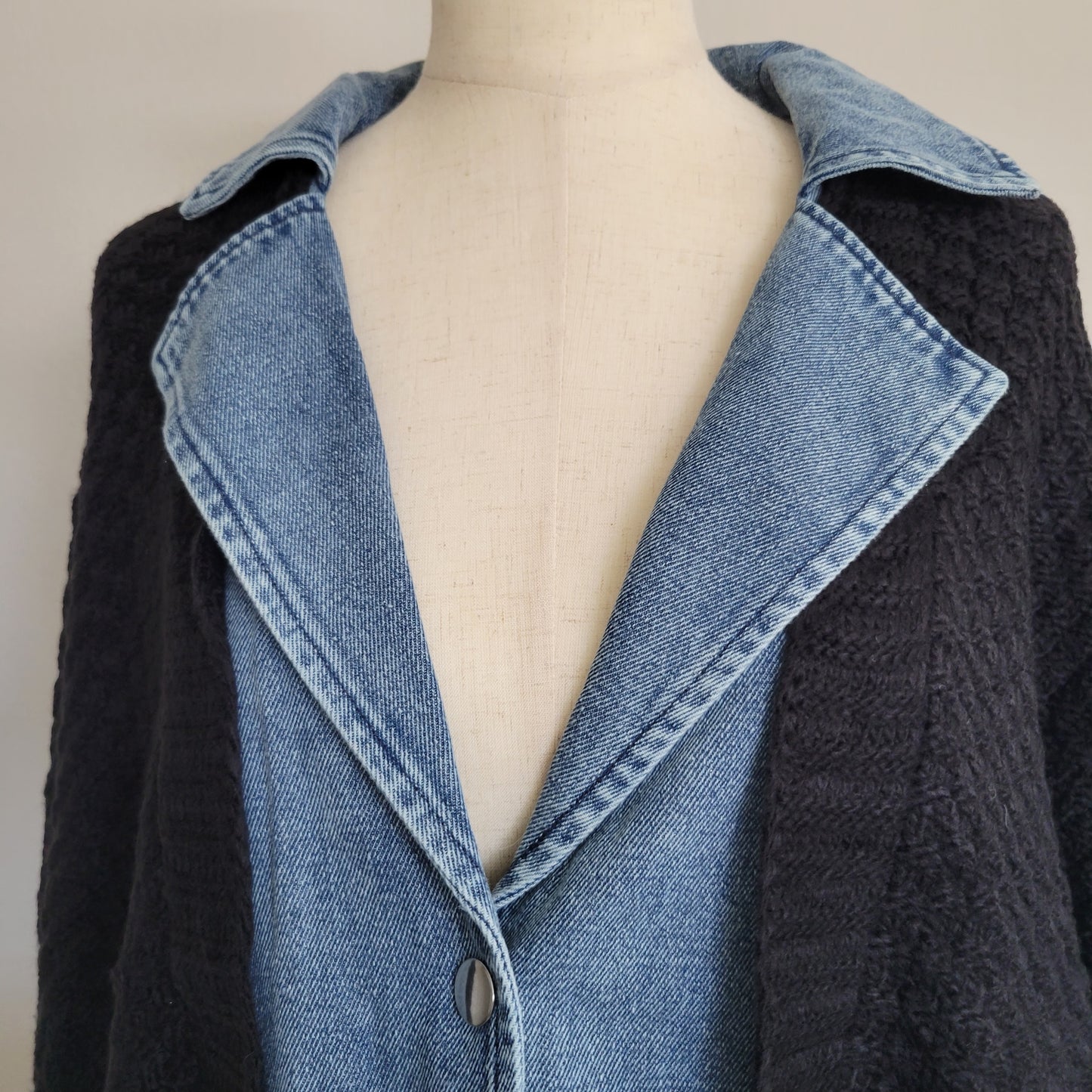 Oversized Denim Contrast Sweater Cardigan Black