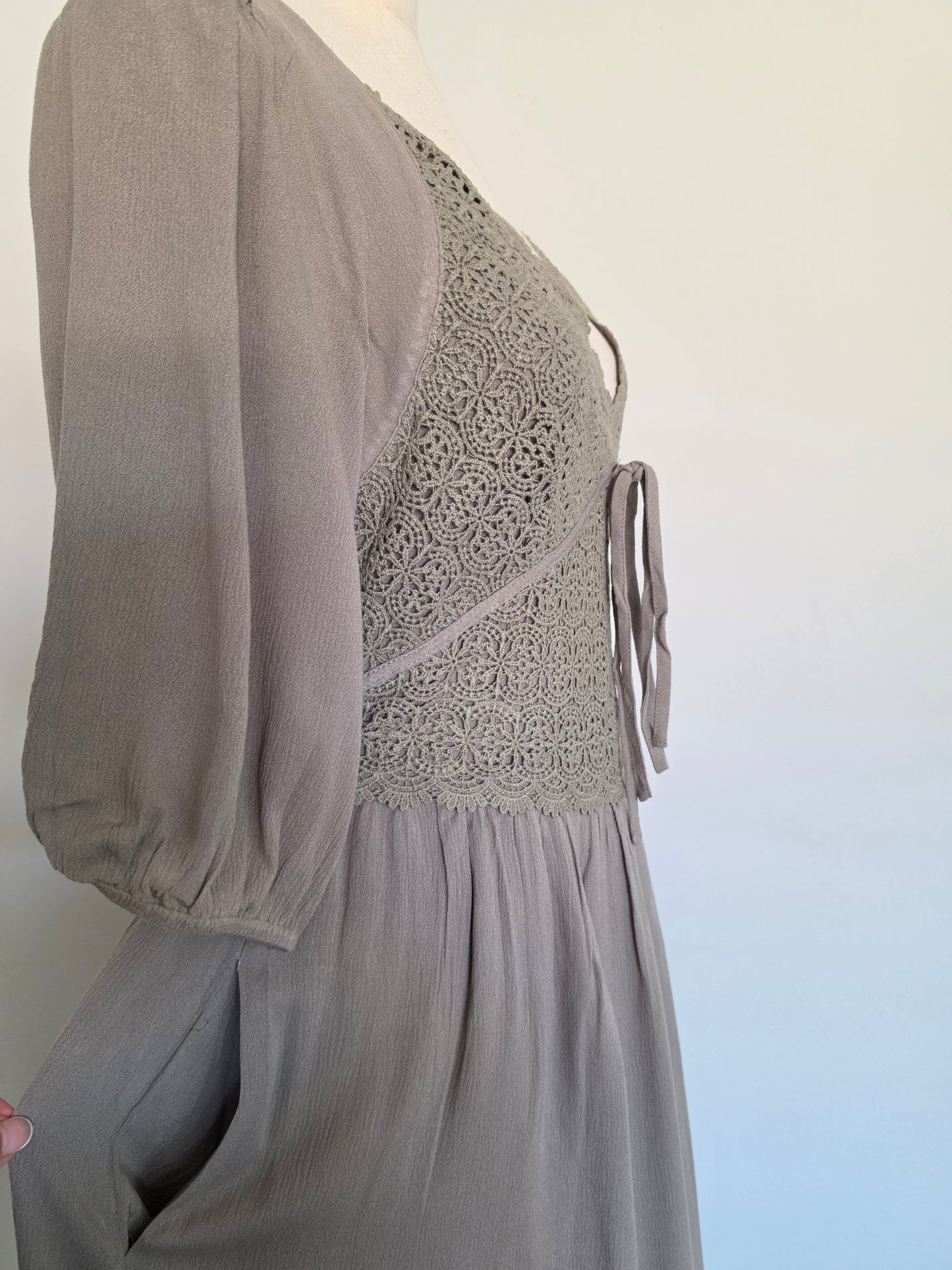 Annabeth Crochet Lace Bodice Olive Fern Maxi Dress