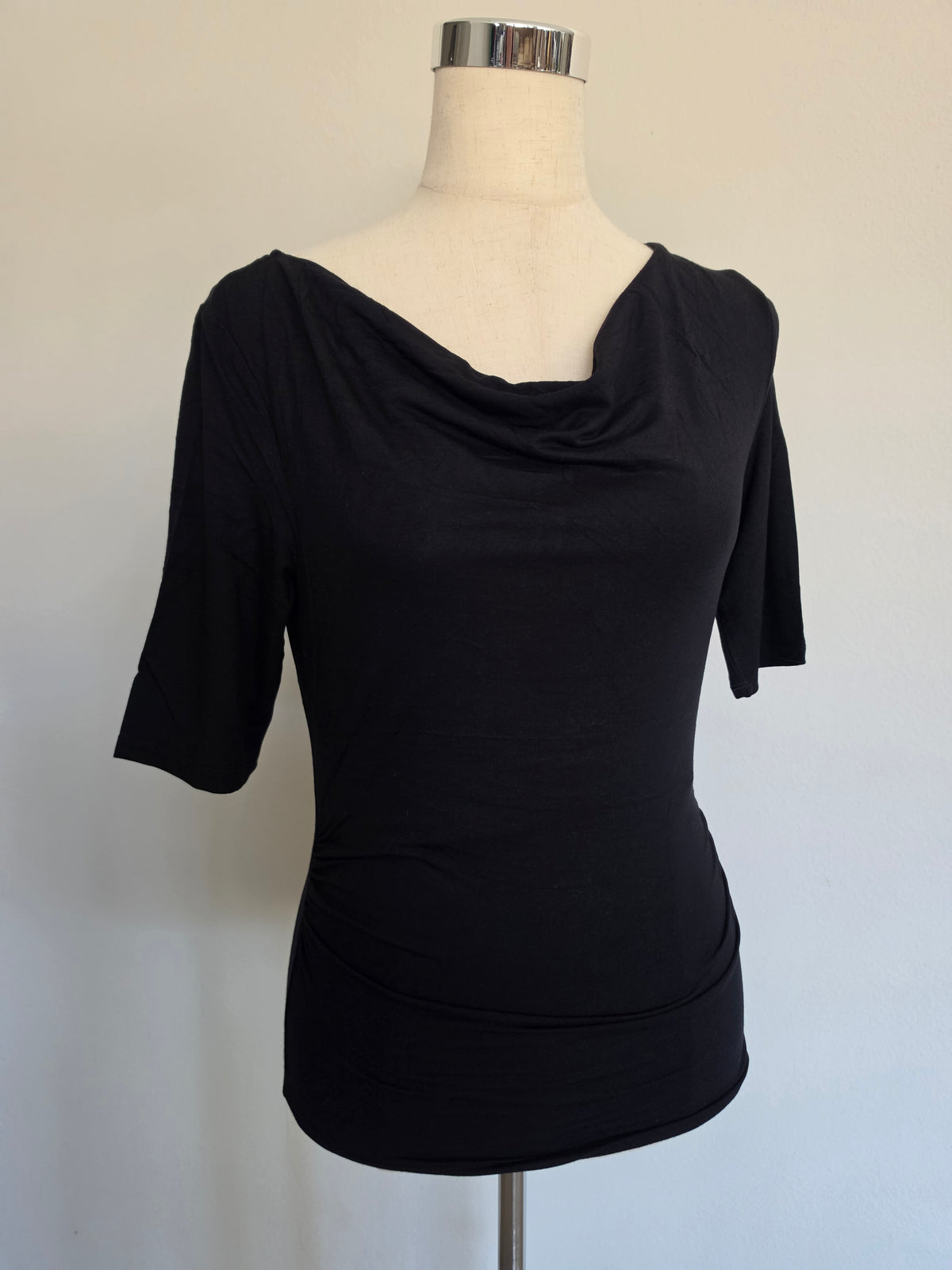 Soft Cowl Neck Short Sleeve Top Black
