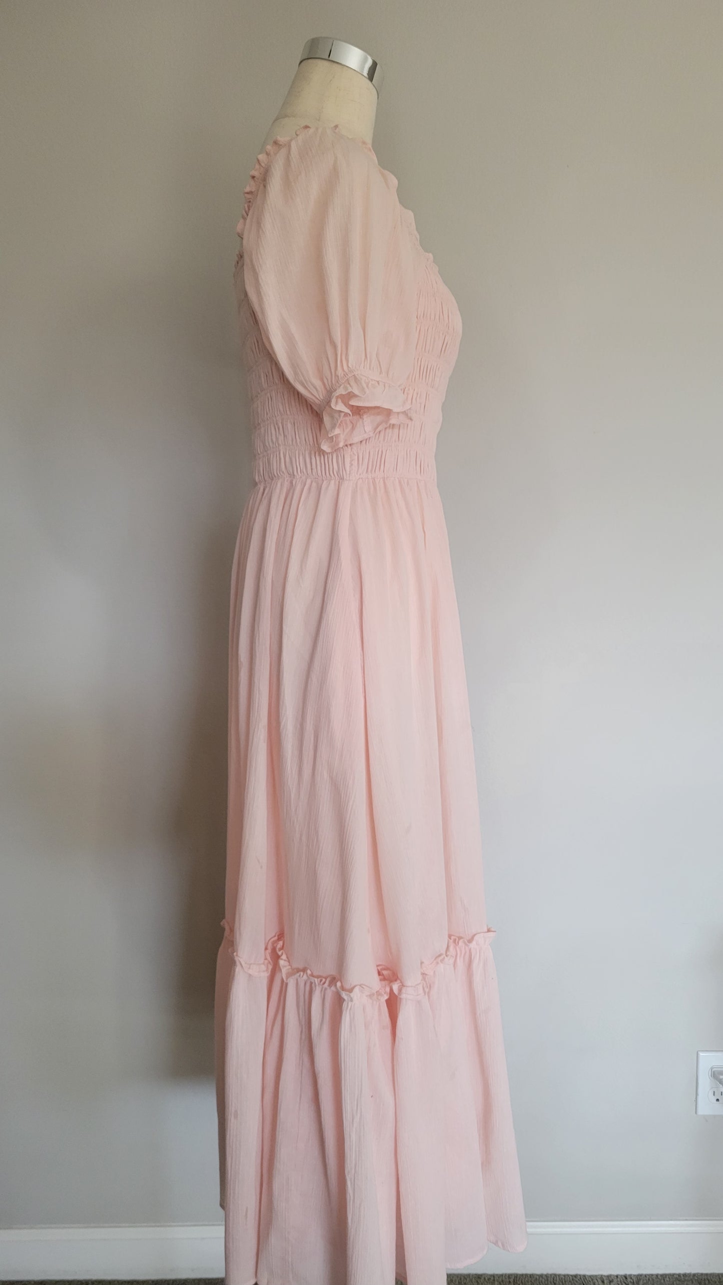 Smocked Button Down Pastel Pink Karen Maxi Dress
