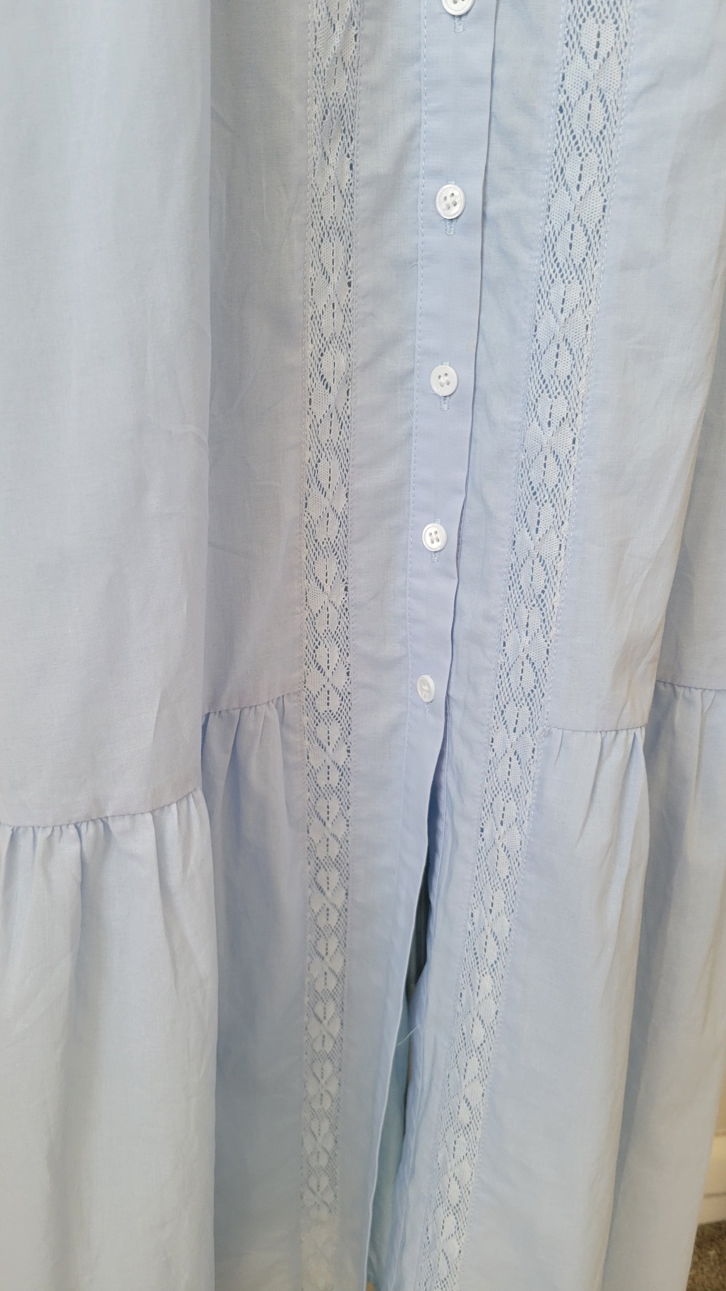 Susan Gathered Cotton Button Down Blue Maxi Dress