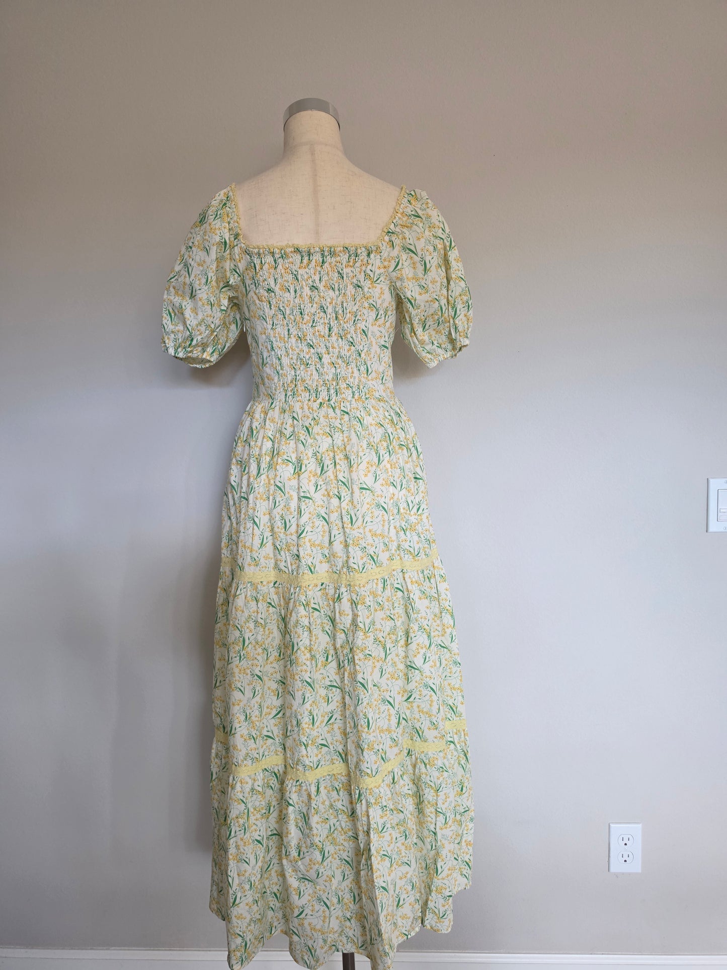 Melissa Daffodil Floral Cotton Square Neck Maxi Dress