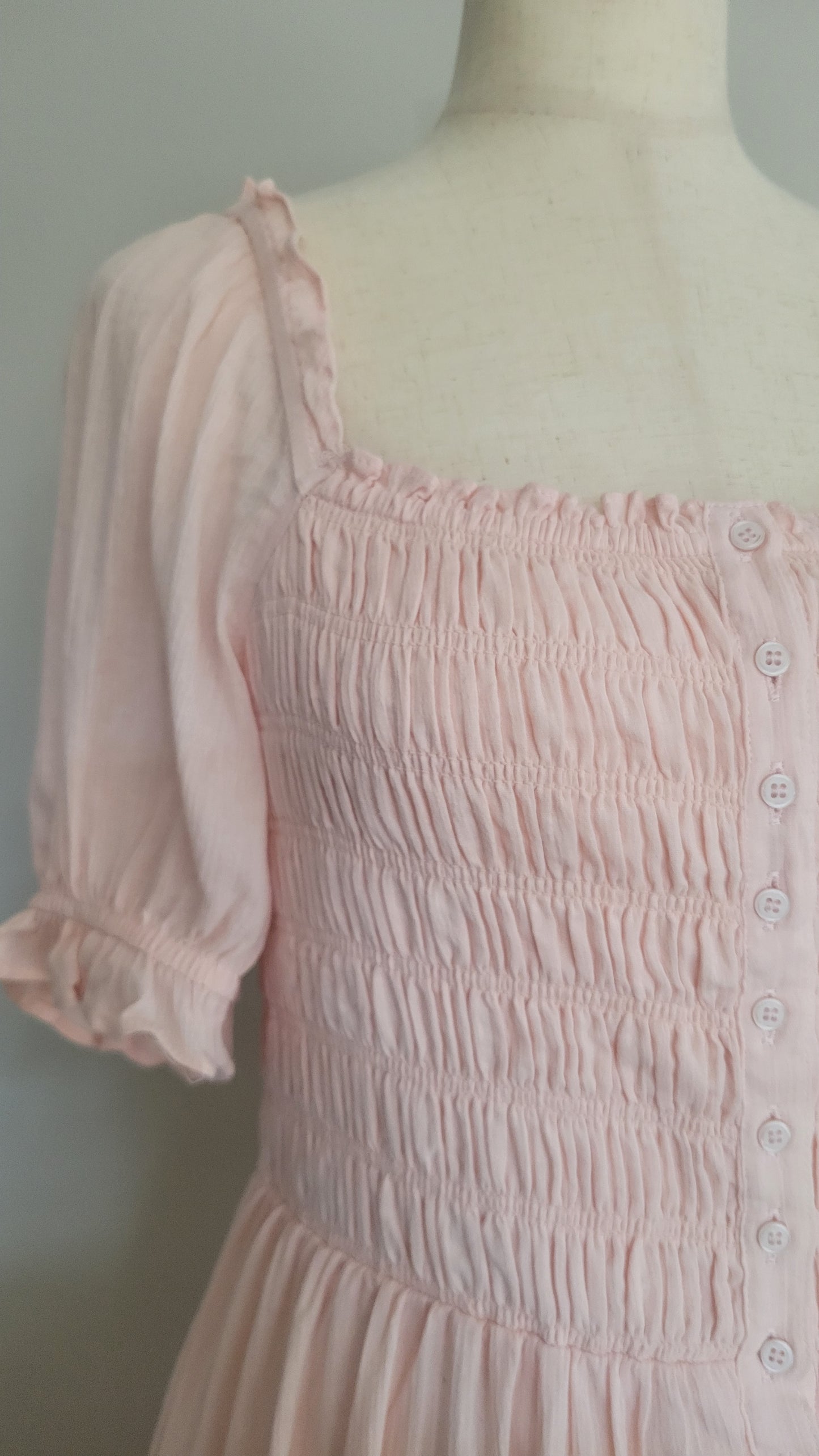 Smocked Button Down Pastel Pink Karen Maxi Dress