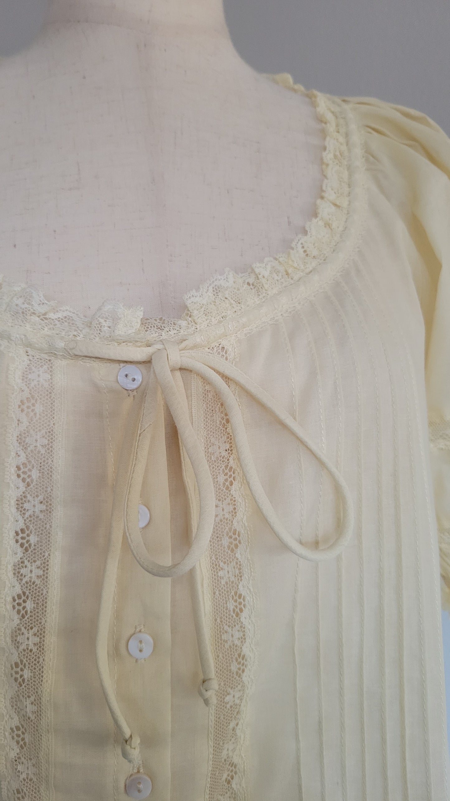 Kim Tie-front Pintuck Cotton Butter Yellow Blouse