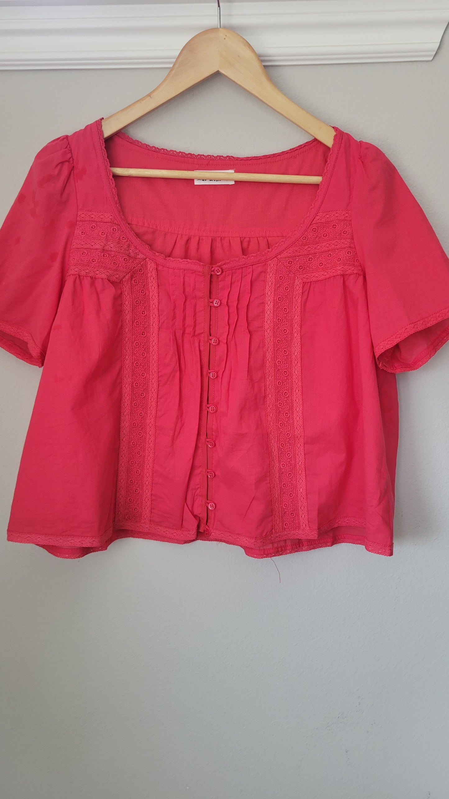 Roize Darling Cotton Lace Inset Top Chili Red