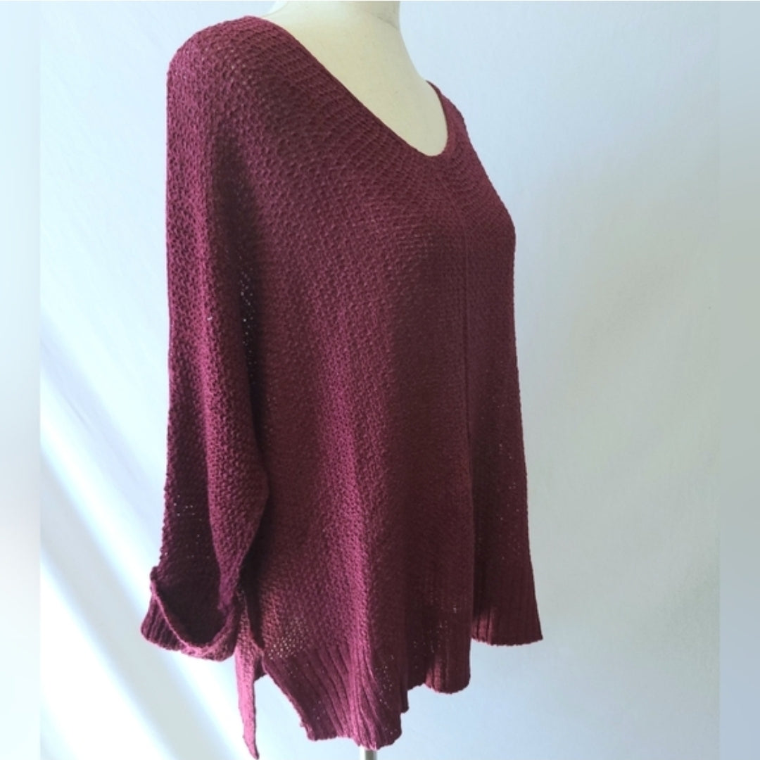Crew Neck Knit Oversized Sweater-Cranberry